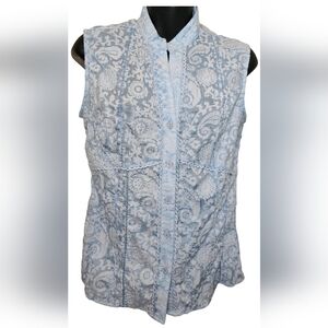 [JANE BLUE by Puli] Sleeveless Blue Paisley Embroidery Detailed Blouse Women Sm